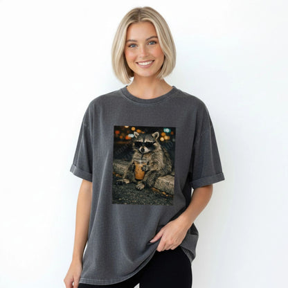 Funny Raccoon Drinking Iced Coffee Shirt – Retro Garbage Pail Graphic Tee, Vintage Style Iced Coffee Lover Gift