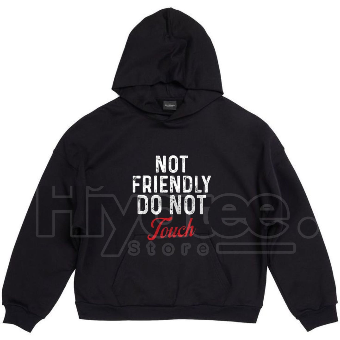 "Not Friendly Do Not Touch" Humorous Black Hoodie – Ultra-Breathable & Durable Pullover, Casual Classic Fit with Kangaroo Pocket