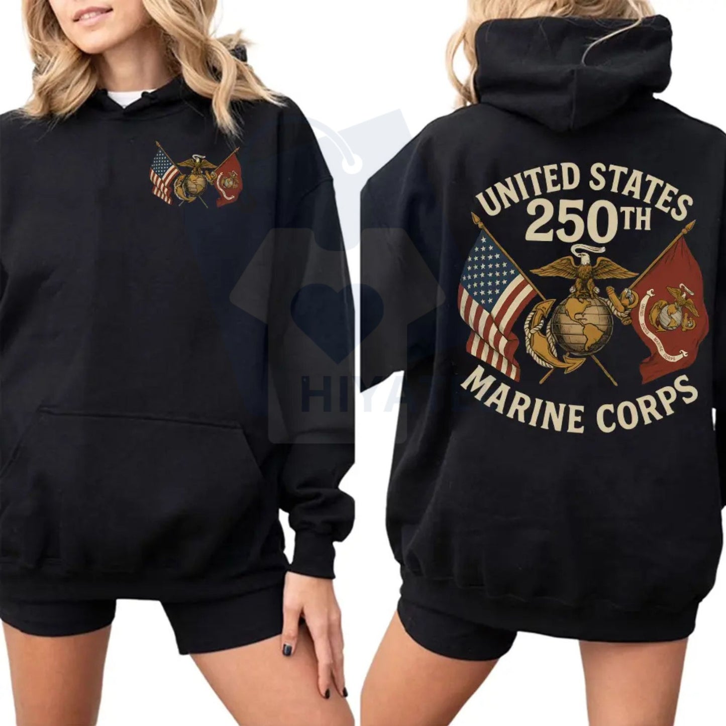 USMC 250 Years Hoodie – United States Marine Corps Birthday Pullover, Proud Veteran Gift