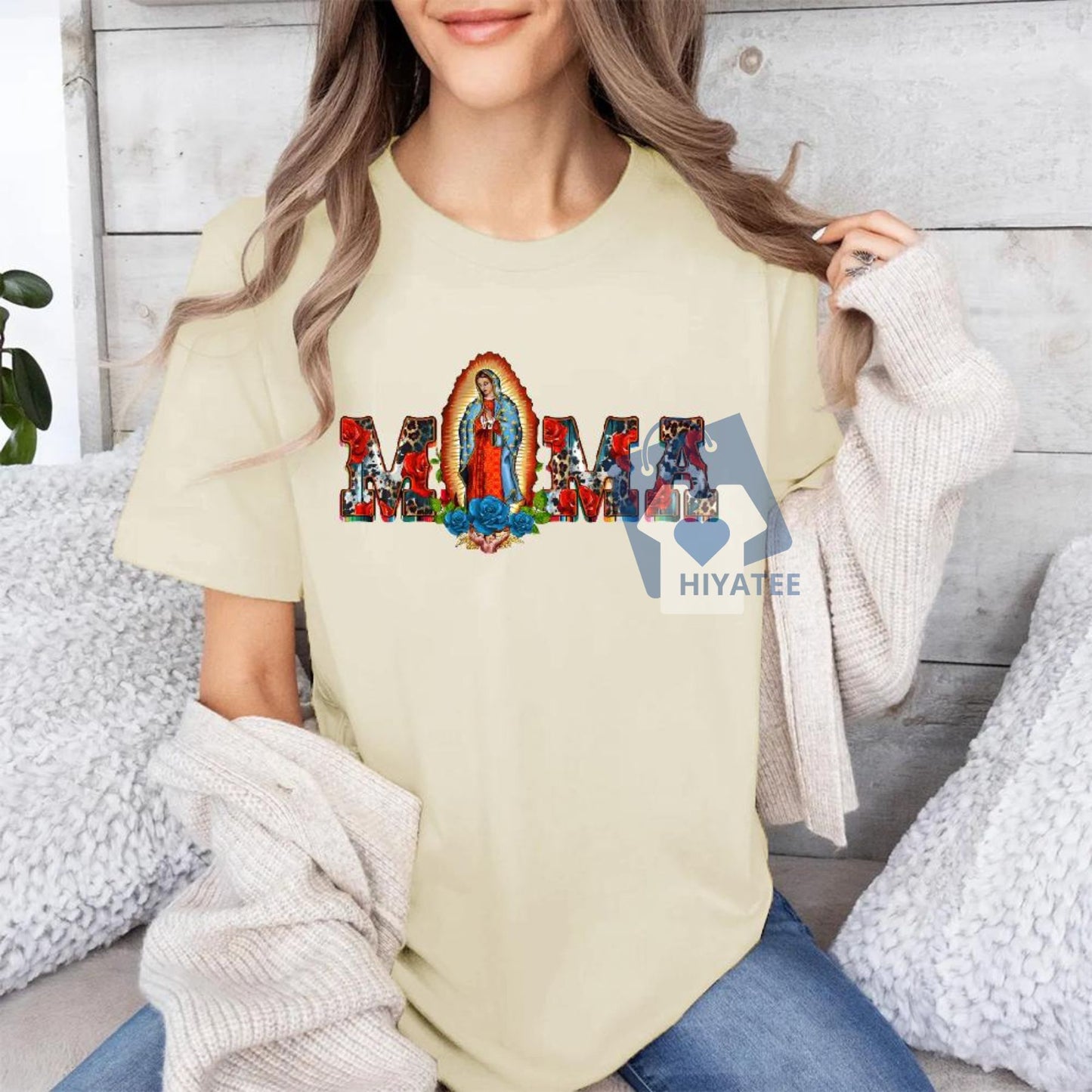 MOM Shirt Mary & Flower Cotton T-Shirt – Summer Happy Mother's Day Gift Tee