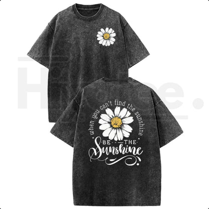 Holafish "Be The Sunshine" T-Shirt – Premium Heavyweight Acid Wash Daisy Graphic Tee