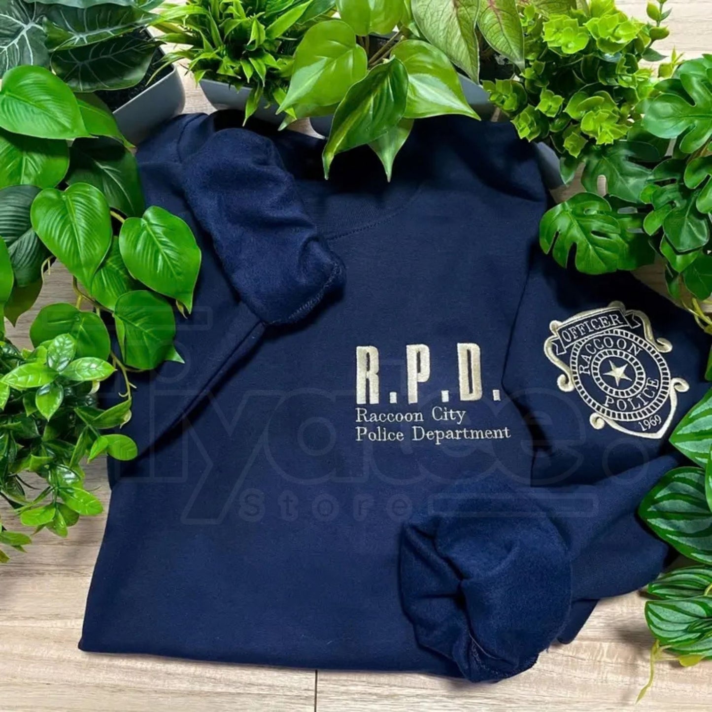 Resident Evil Inspired Leon Kennedy RE2 Embroidered Sweatshirt – Double-Sided Horror Game Merch