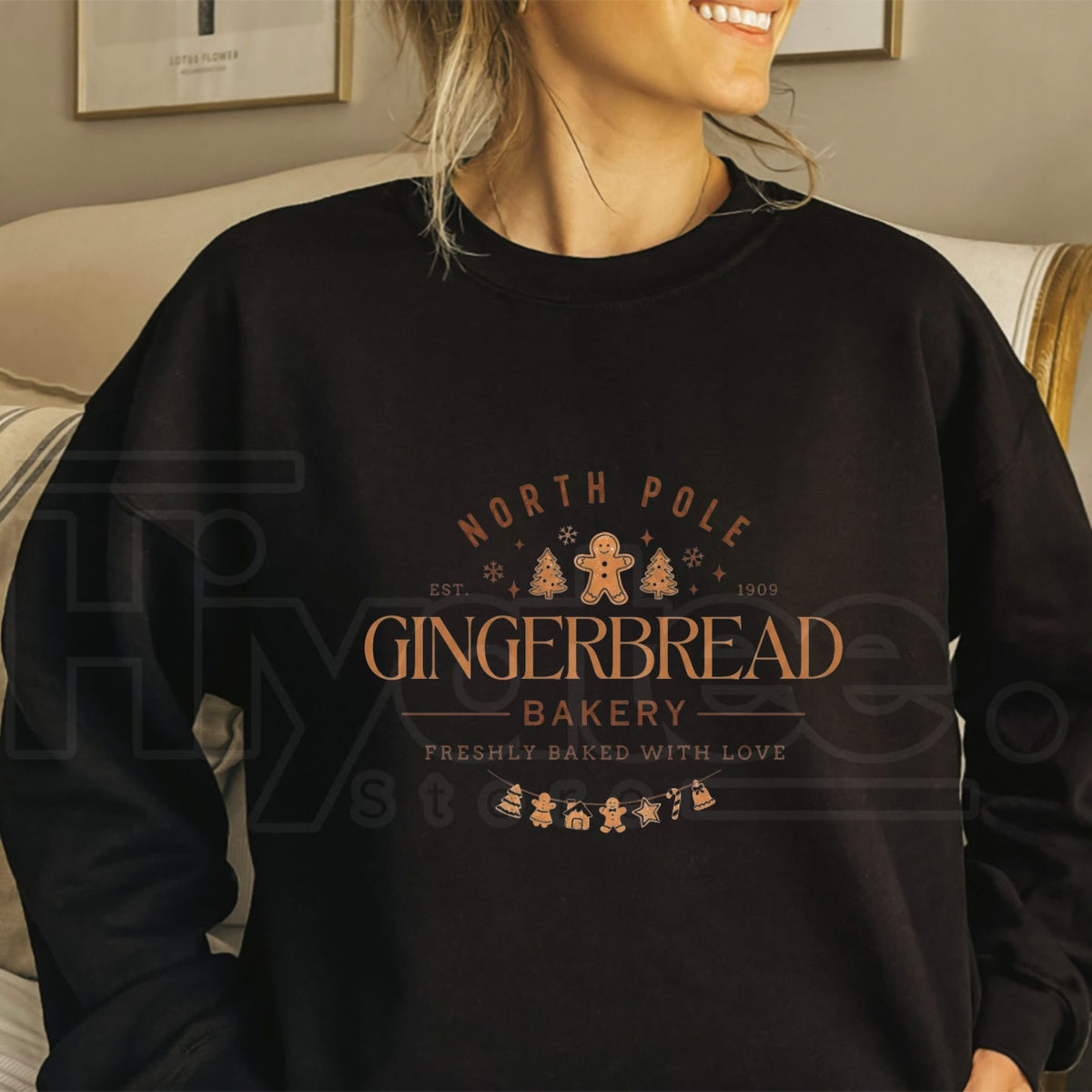 Gingerbread Bakery Christmas Cookie Sweatshirt, Cute Vintage Long Sleeve Holiday Top