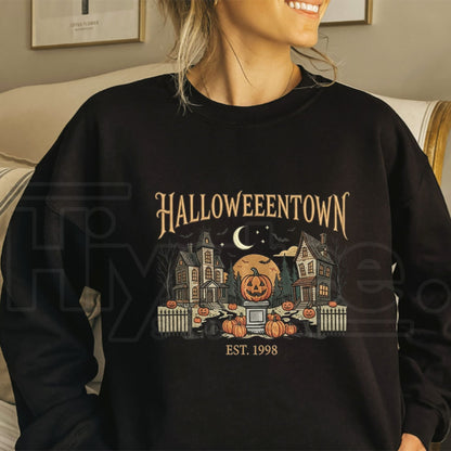 HalloweenTown Embroidered Gingham Sweatshirt – Spooky Village Haunted House Pullover