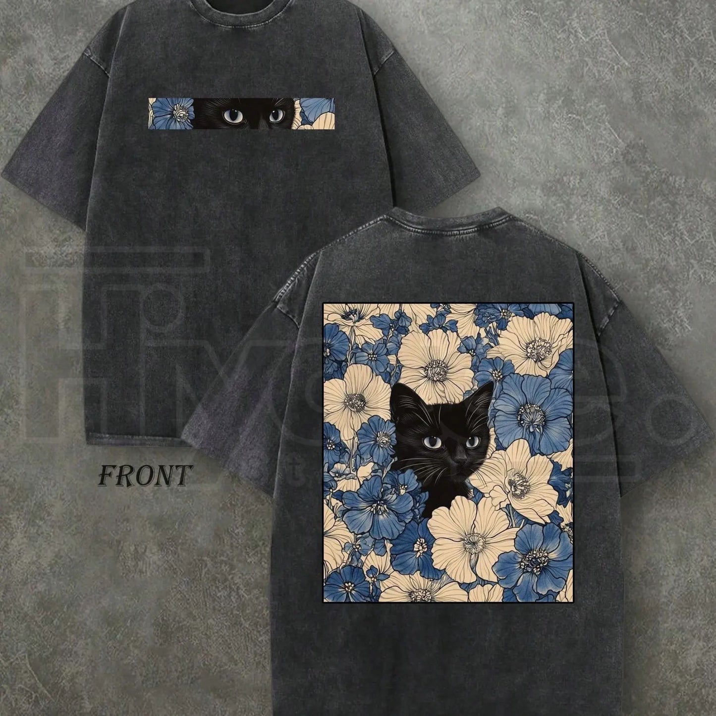 "Cat in the Flowers" Double-Sided T-Shirt – Vintage Washed 230gsm Heavyweight Streetwear