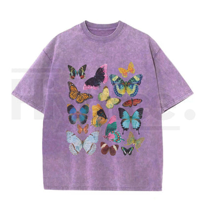 "FLUTTER" Vintage Wash Graphic Tee – Retro Y2K Butterfly Acid Washed Oversized Shirt