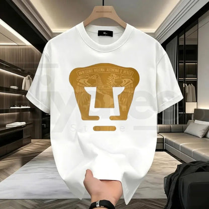 LIGA MX PUMAS UNAM T-Shirt – High-Quality Gold Emblem Football Club Crewneck, Menswear Graphic Tee