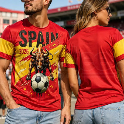 Spain Soccer Jersey For Men – 2026 Spain Fan Jersey, V-Neck Quick-Drying Athletic Sport Top