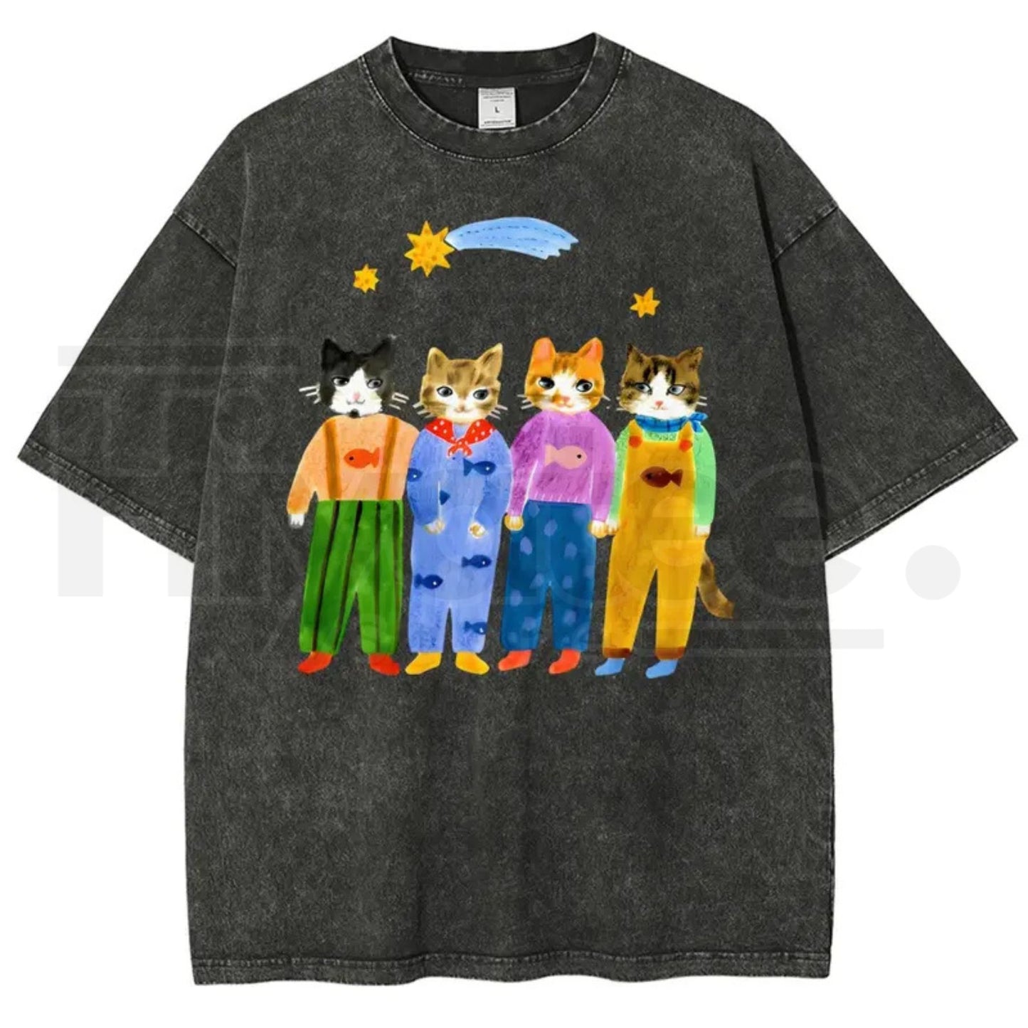Retro "Cats In Overalls" Vintage Graphic T-Shirt – Hand-Painted Style 90s Streetwear