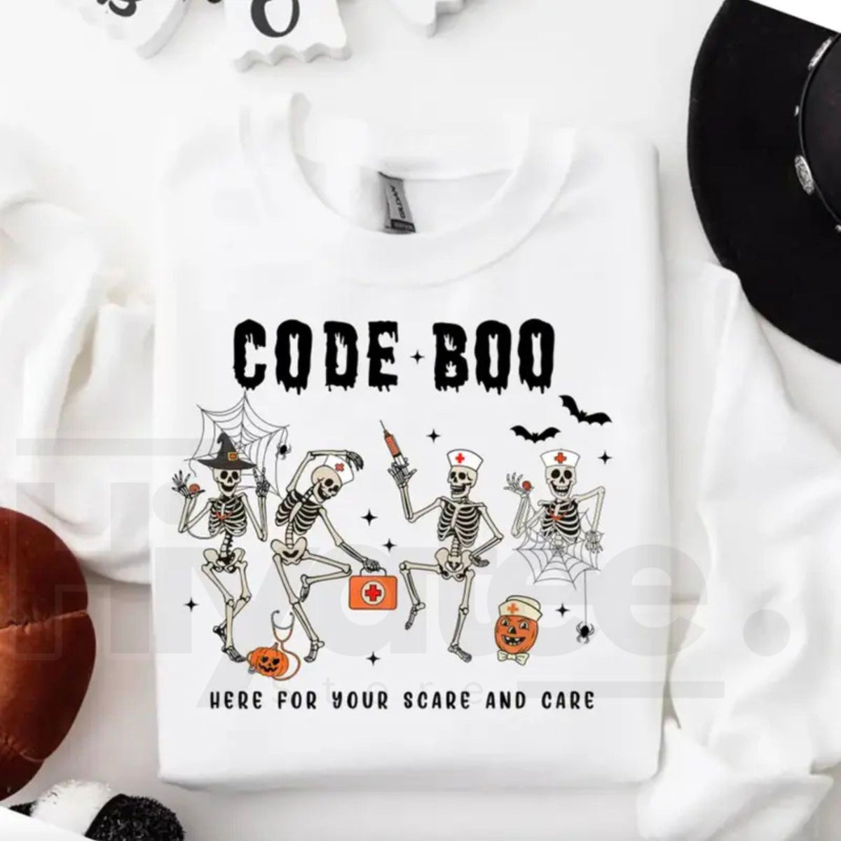 Halloween Nurse Sweatshirt – Code Boo Skeleton Spooky Season Crewneck