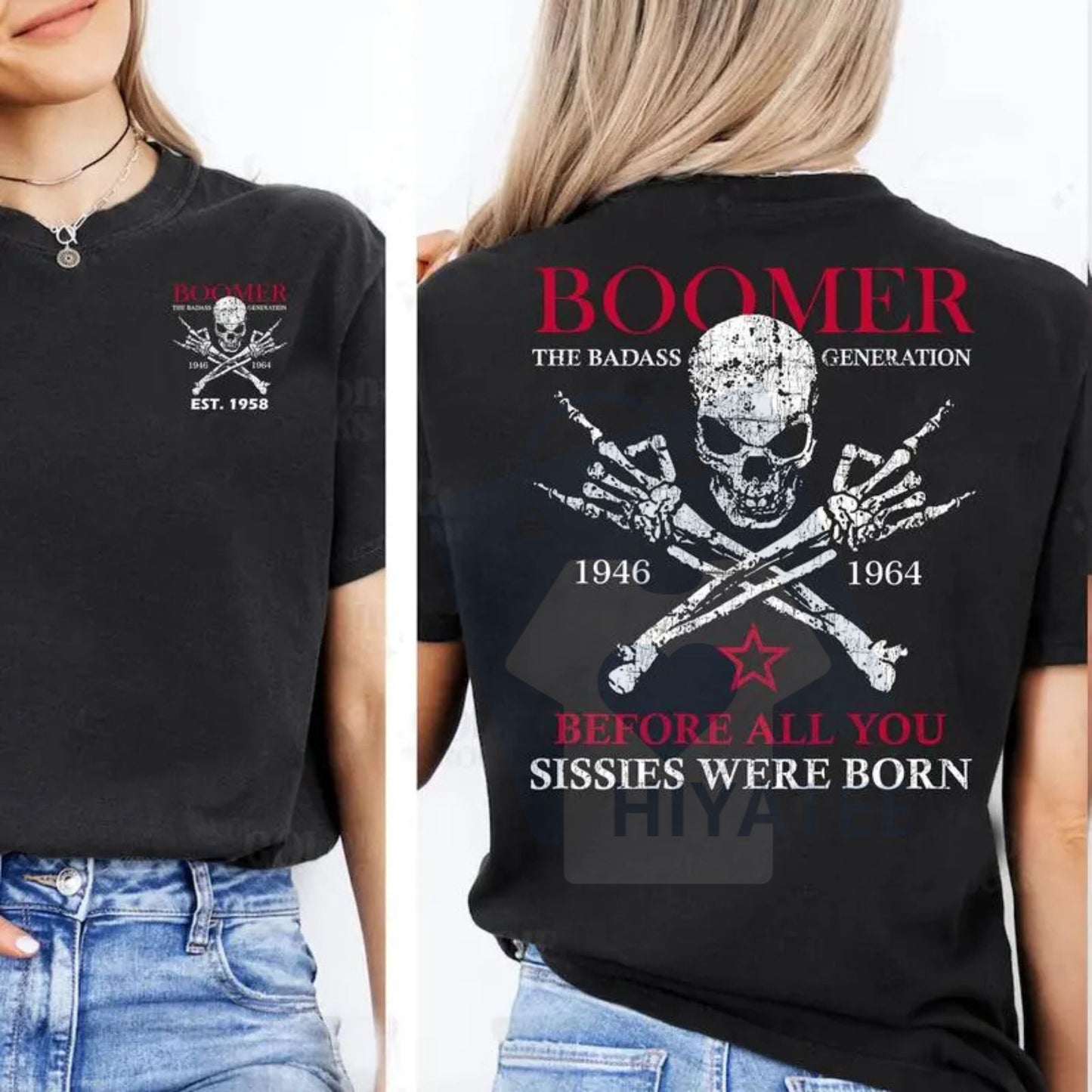 Boomer Legacy T-Shirt – Bold Skull Crossbones Design 2-Side Printed Rebel Tee
