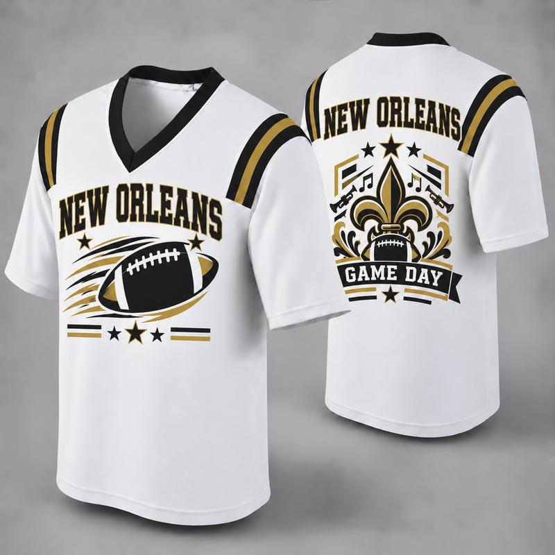 Custom Football Fan Jersey, White Mesh V-Neck Game Day Top, Unisex American Football Apparel for All 32 Teams