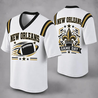 Custom Football Fan Jersey, White Mesh V-Neck Game Day Top, Unisex American Football Apparel for All 32 Teams