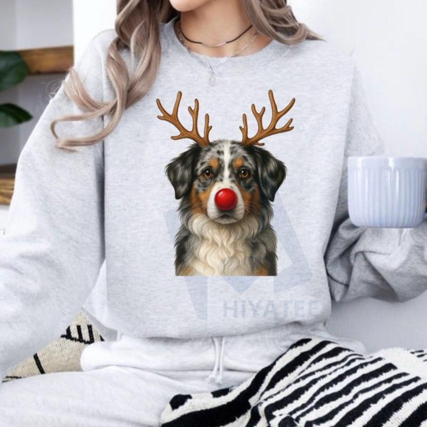 Christmas Reindeer Dog Sweatshirt: Cute Holiday Pet Graphic Pullover, Festive Dog Lover Crewneck, Unisex Gift
