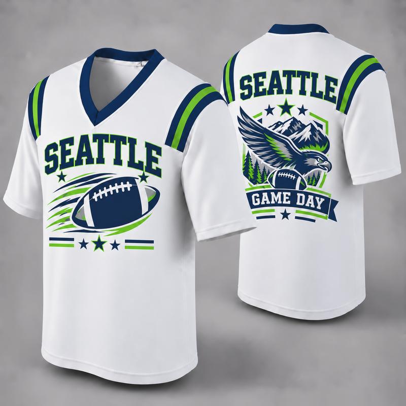 Custom Football Fan Jersey, White Mesh V-Neck Game Day Top, Unisex American Football Apparel for All 32 Teams