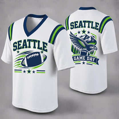 Custom Football Fan Jersey, White Mesh V-Neck Game Day Top, Unisex American Football Apparel for All 32 Teams