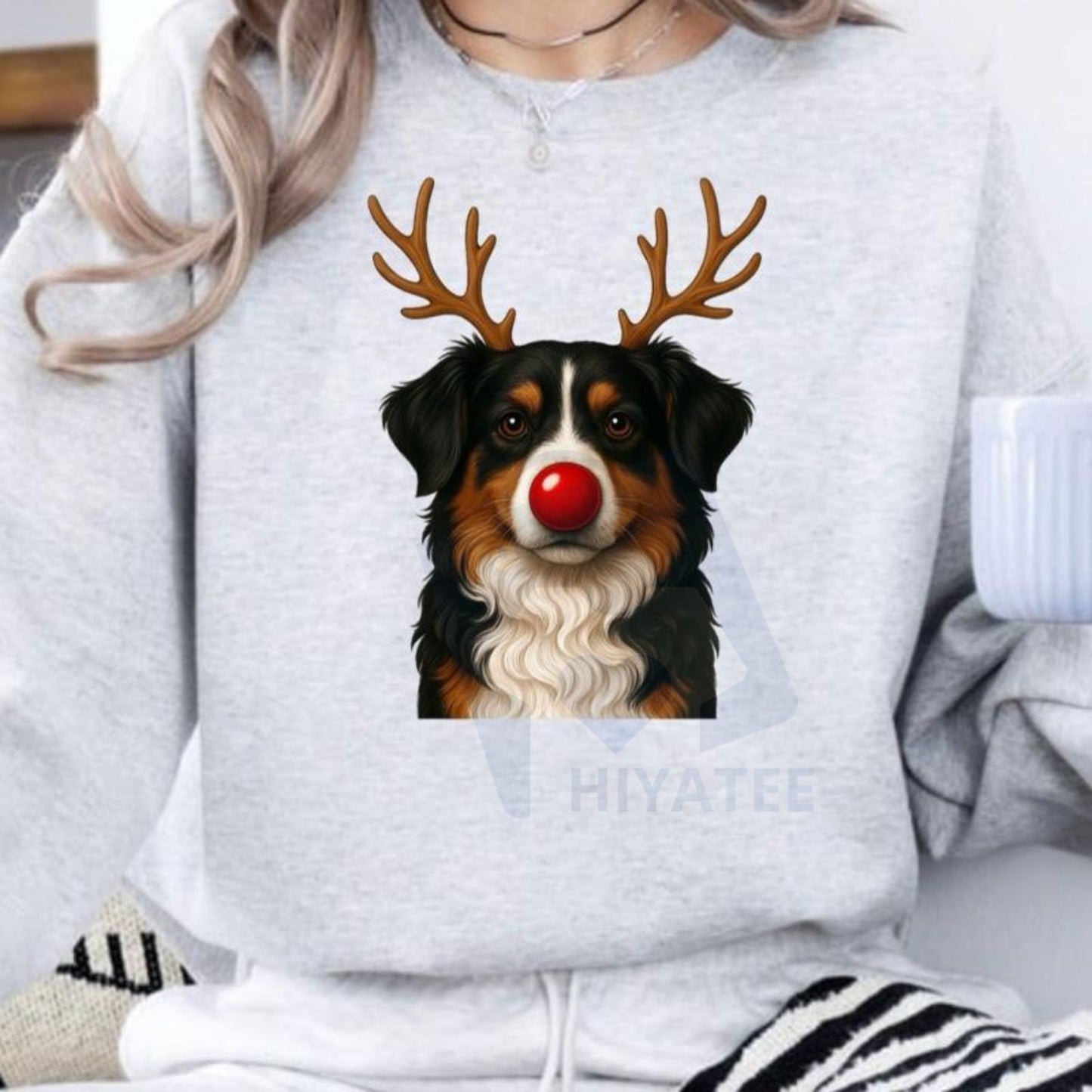 Christmas Reindeer Dog Sweatshirt: Cute Holiday Pet Graphic Pullover, Festive Dog Lover Crewneck, Unisex Gift