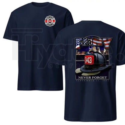 "343 Firefighter Memorial" – 9/11 Never Forget Tribute Graphic Top - Hiyatee