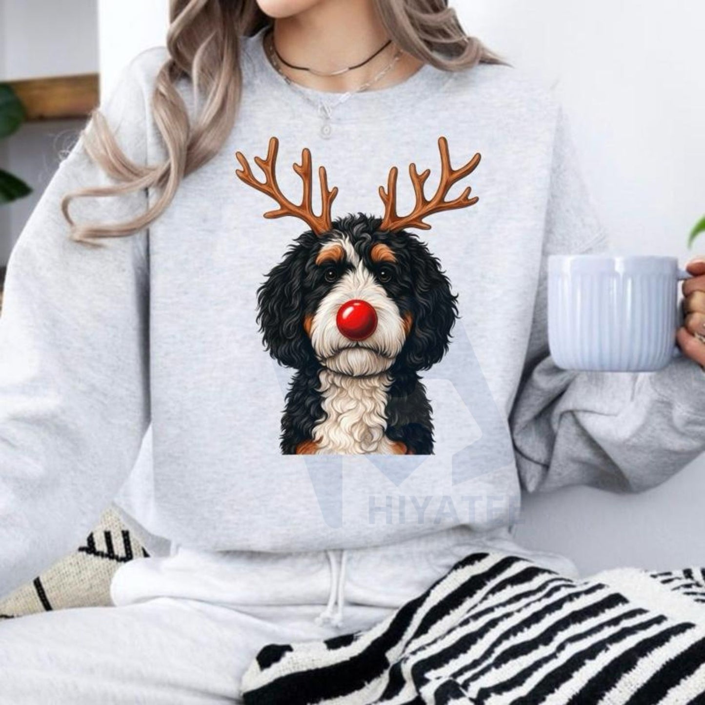 Christmas Reindeer Dog Sweatshirt: Cute Holiday Pet Graphic Pullover, Festive Dog Lover Crewneck, Unisex Gift