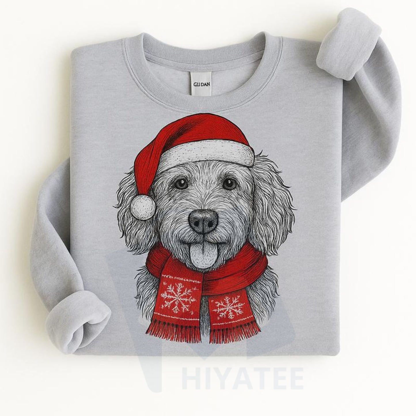 Santa Paws Christmas Hat Dog Sweatshirt: 50 Dog Breeds in Festive Santa Hats, Gildan Unisex Holiday Pullove