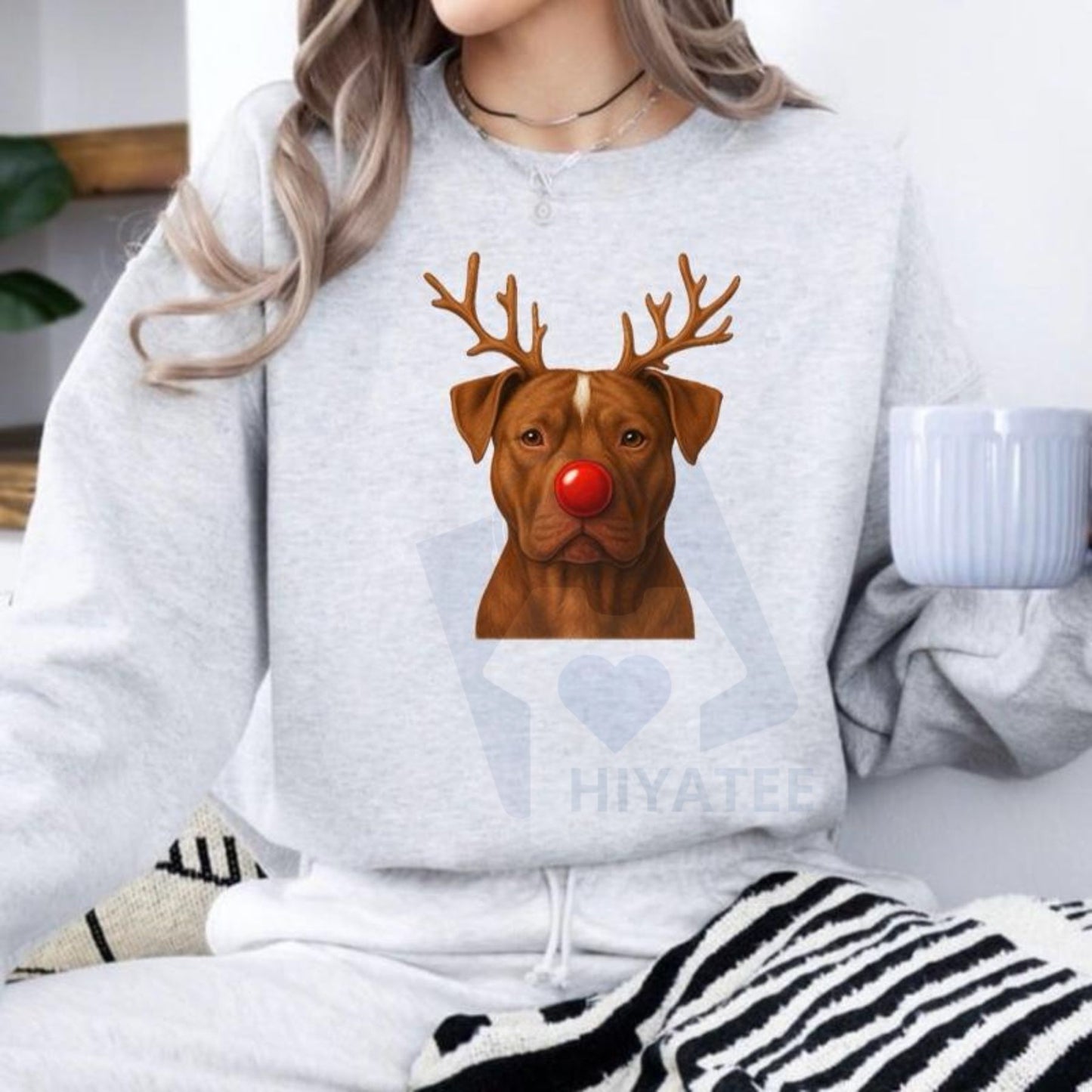 Christmas Reindeer Dog Sweatshirt: Cute Holiday Pet Graphic Pullover, Festive Dog Lover Crewneck, Unisex Gift