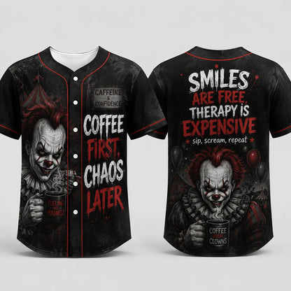 Unisex Horror Graphic Print Baseball Jersey – Slasher Theme Button-Up Shirt