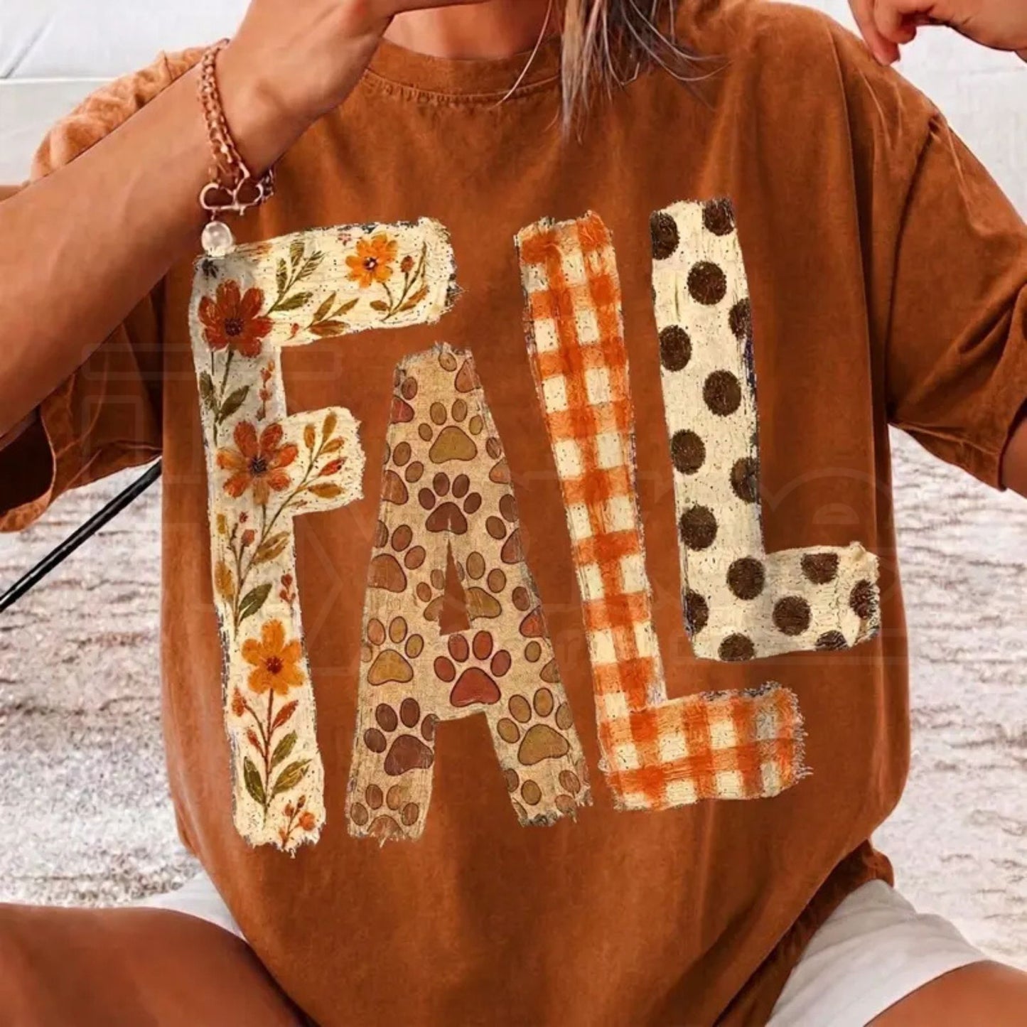 Fall Patchwork Comfort Colors Cute Autumn Floral Paw Print Shirt