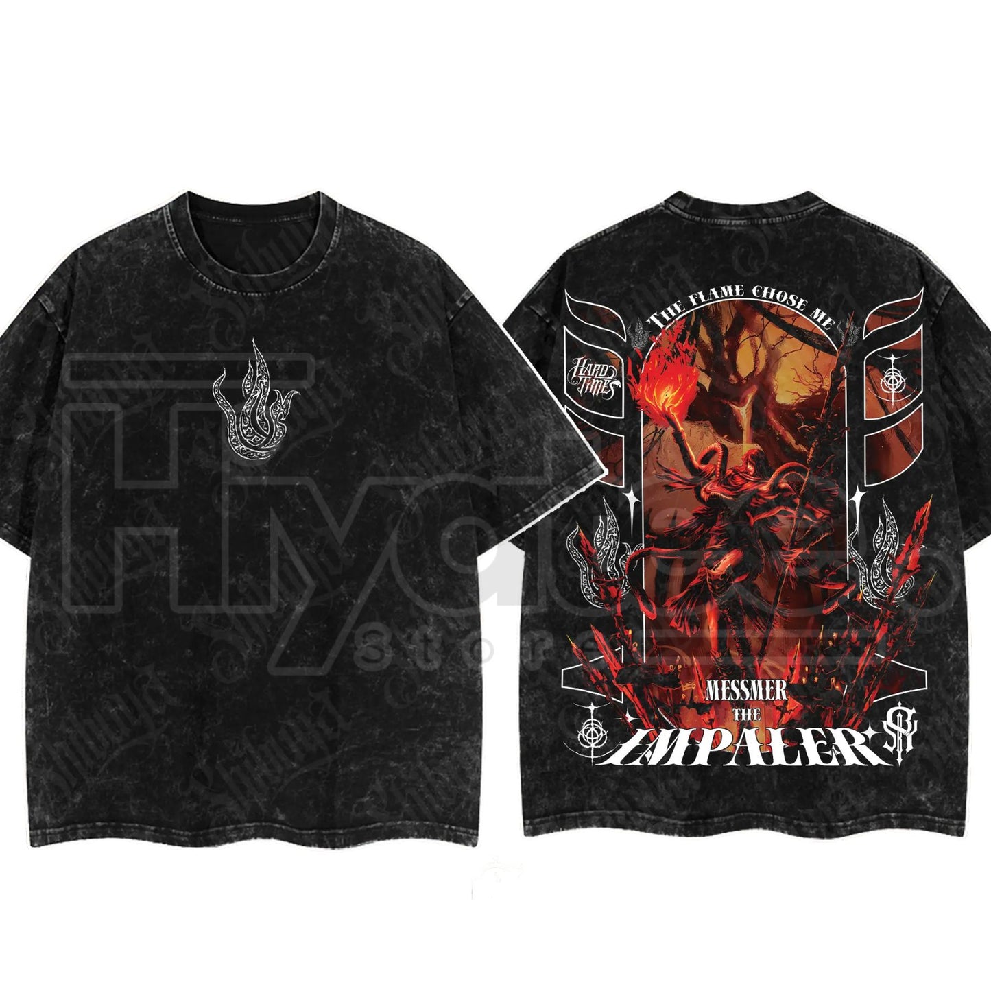 Dark Fantasy Gaming Washed T-Shirt – Oversized Cotton Double Print Streetwear Tee