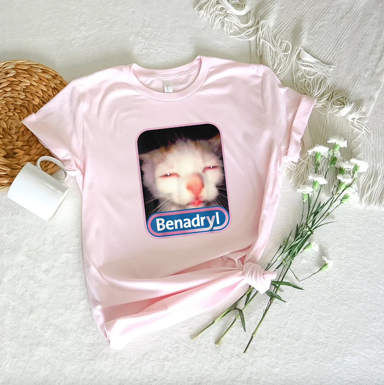 Benadryl Meme Cat Graphic Shirt, Funny Cat Cute Shirt, Casual Graphic Shirt, Gift for Men, Gift for Women