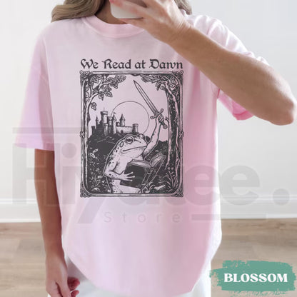 Comfort Colors We Read At Dawn Funny Frog Reading Tee