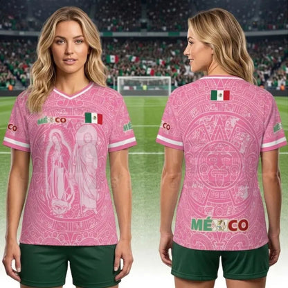 Light Pink Virgencita & San Juditas Mexico Soccer Jersey – 2026 World Cup Fan Gear, Mexican Culture Style Sports Shirt for Men