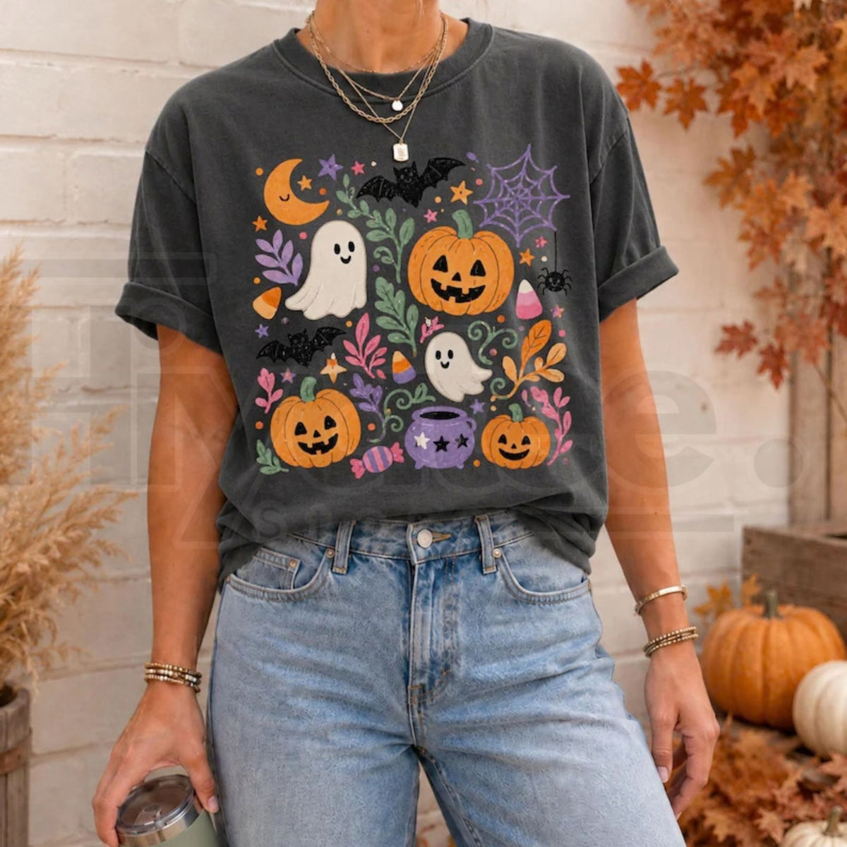 Comfort Colors Floral Halloween Preppy Spooky Season Tee