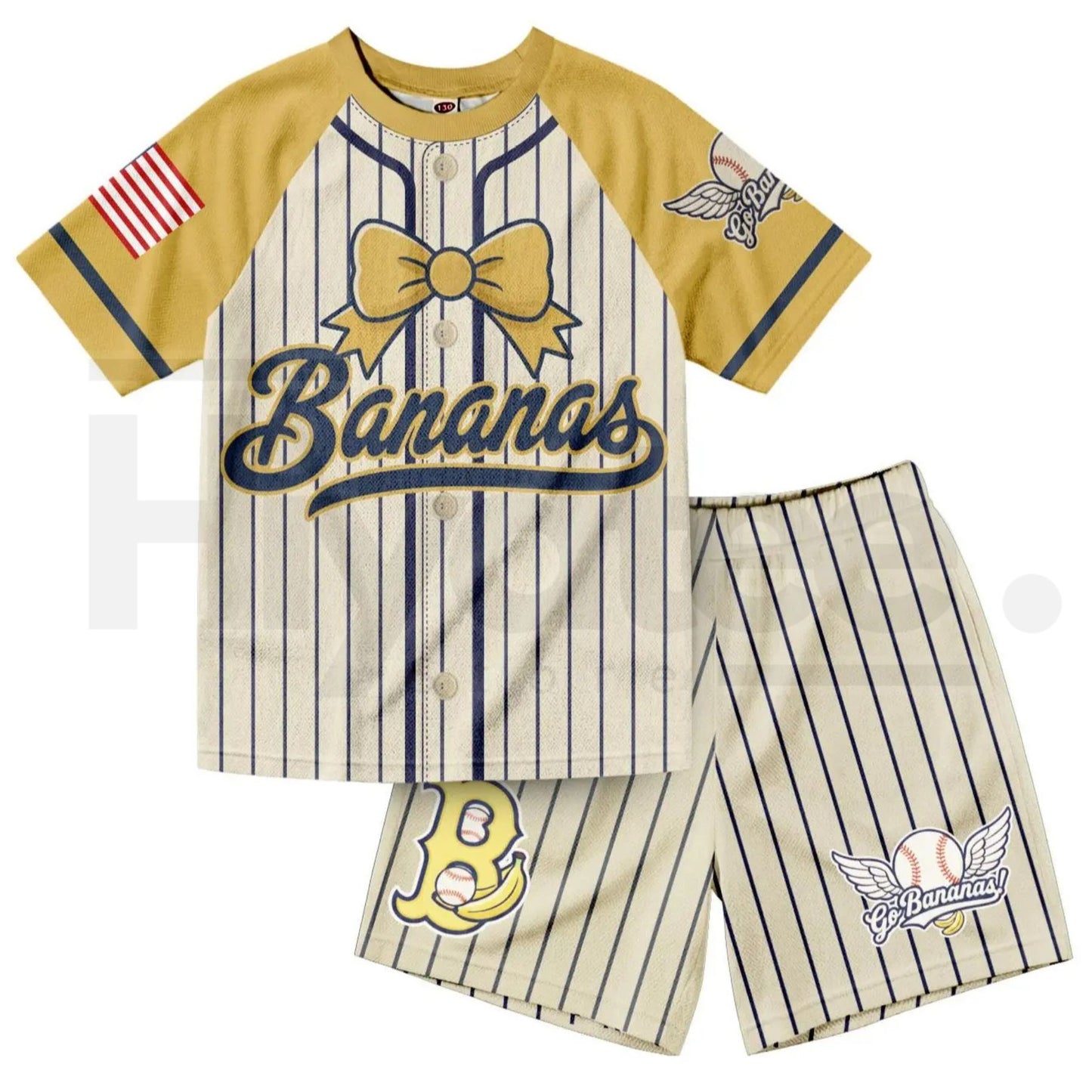 Dabbing Banana Retro American Flag Kids Baseball Jersey Set – Patriotic Athletic Mesh Outfit for Boys & Girls