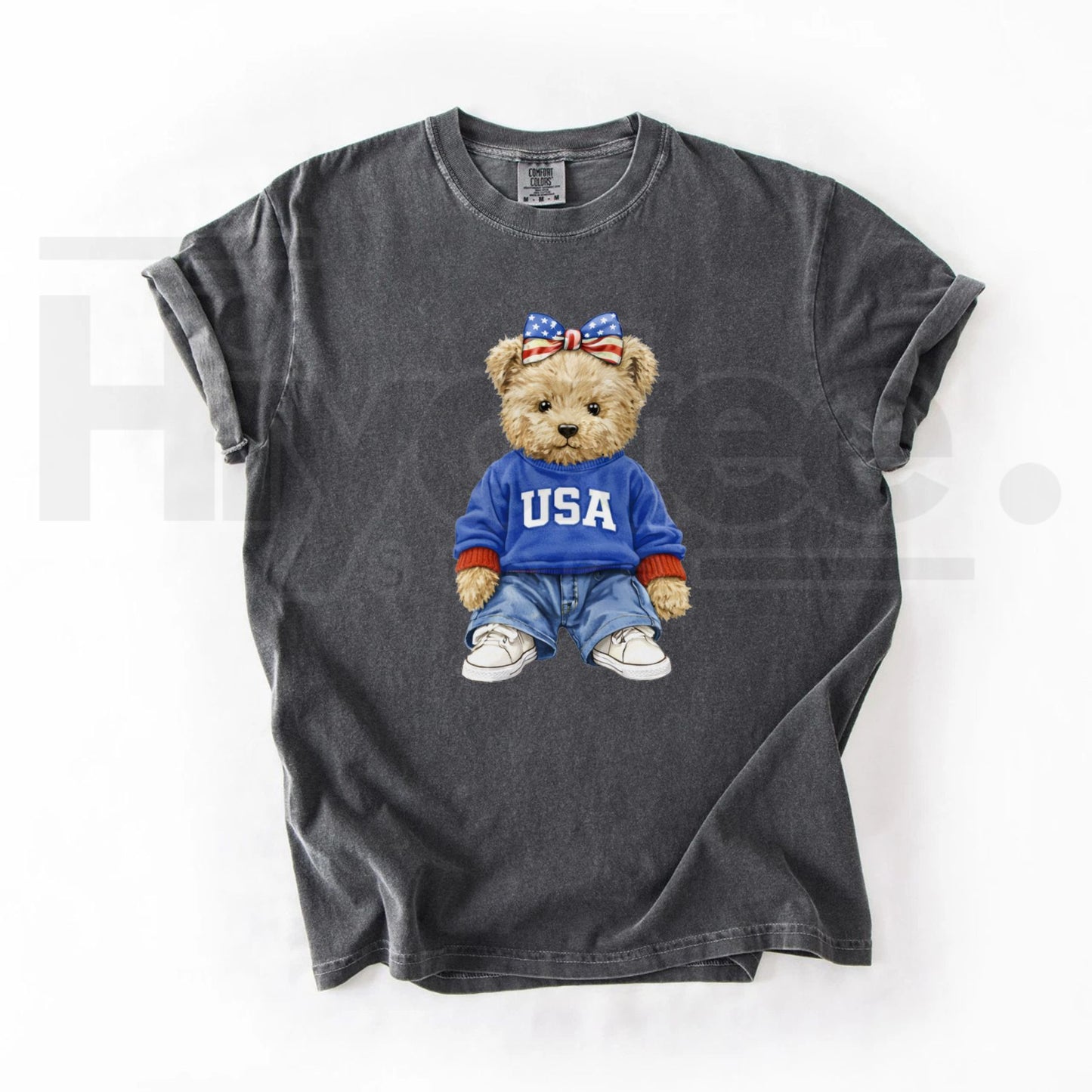 Comfort Colors® USA Bear Shirt – Trendy Women's Patriotic Graphic Tee