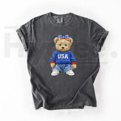 Comfort Colors® USA Bear Shirt – Trendy Women's Patriotic Graphic Tee