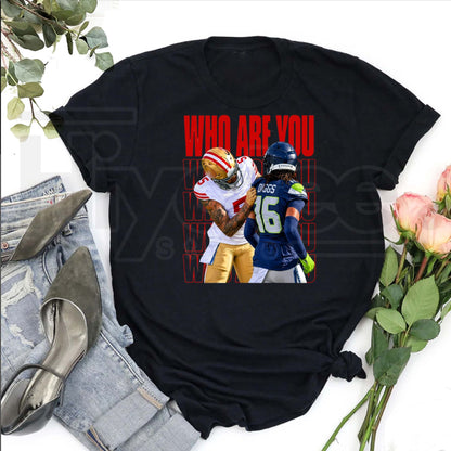 Who Are You Football Rivalry T-Shirt – Red Lettering Funny Game Day Graphic Tee