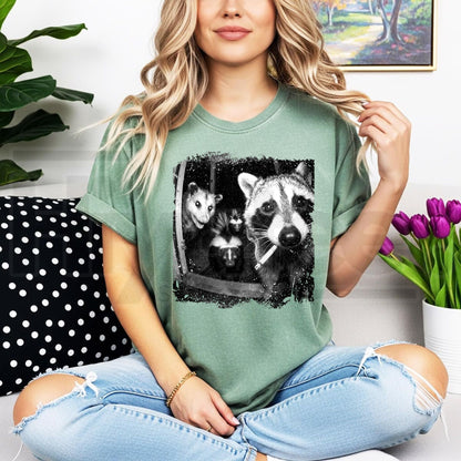 Comfort Colors Trash Panda Night Crew T-Shirt – Funny Raccoon Opossum Skunk Tee