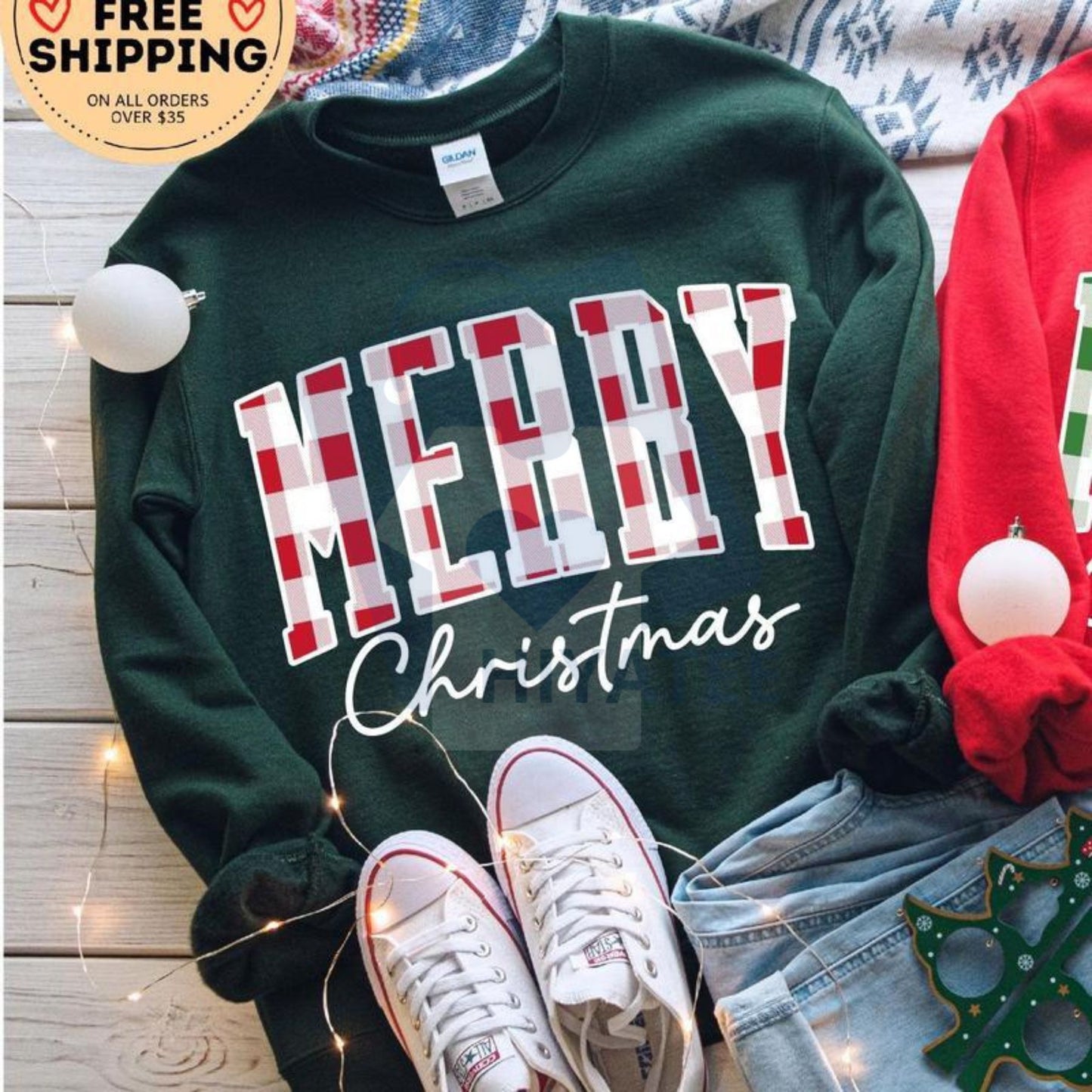 Merry Christmas Sweatshirt: Buffalo Plaid Sweater, Christmas Family Crewneck, Woman Xmas Shirt, Cute Winter Holiday Gift Idea