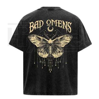 Vintage Moth Graphic Washed T-Shirt – Double-Sided Rock Music Inspired Cotton Tee