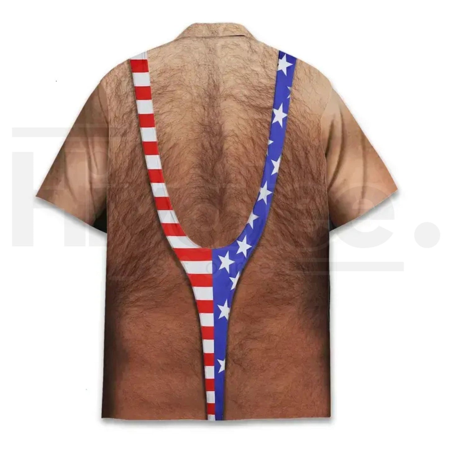 American Flag Funny Hawaiian Shirt for Men – Patriotic Chest Hair Illusion Aloha Shirt
