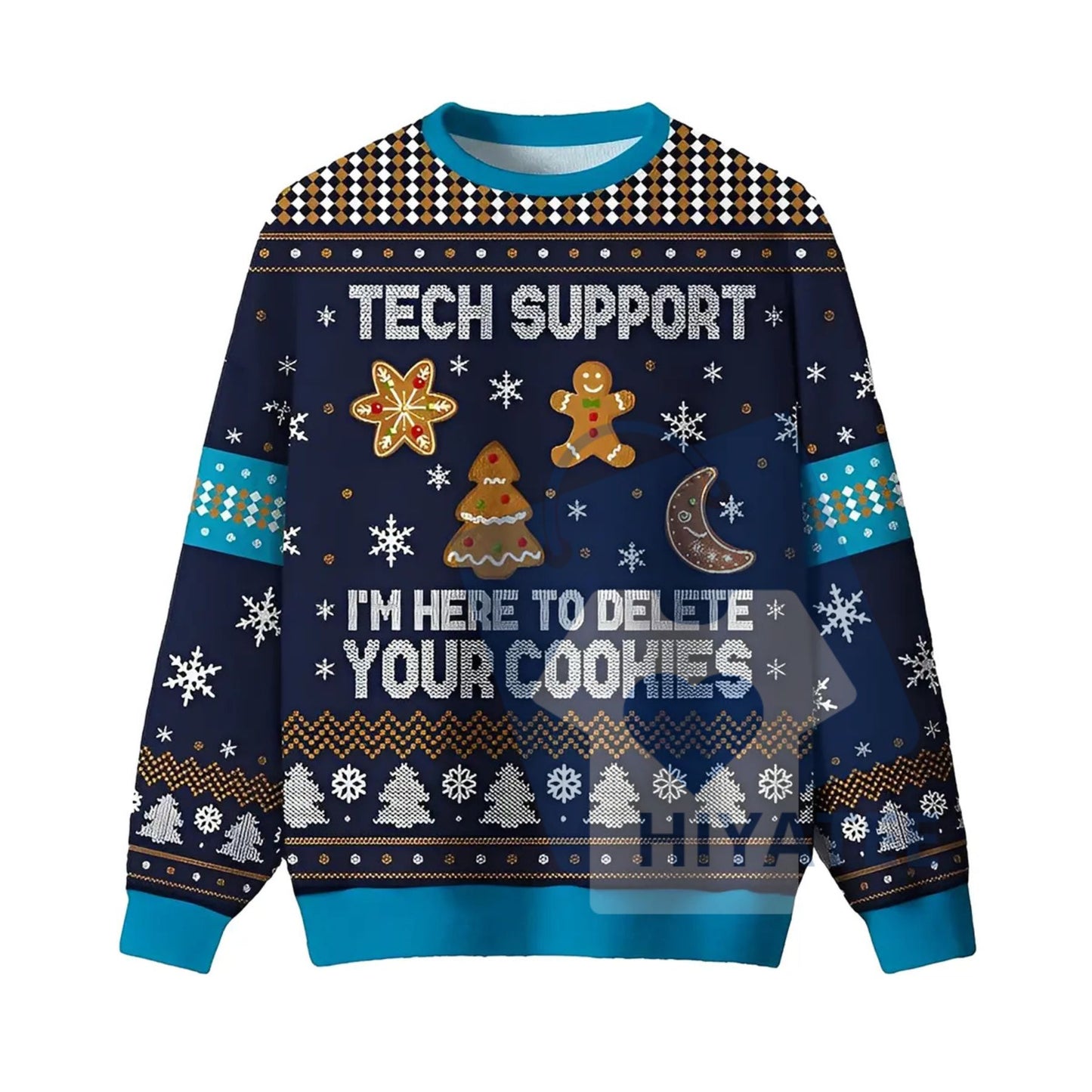 Geeksoutfit Tech Support Fun Ugly Christmas Sweater – Crewneck Pullover Knitwear