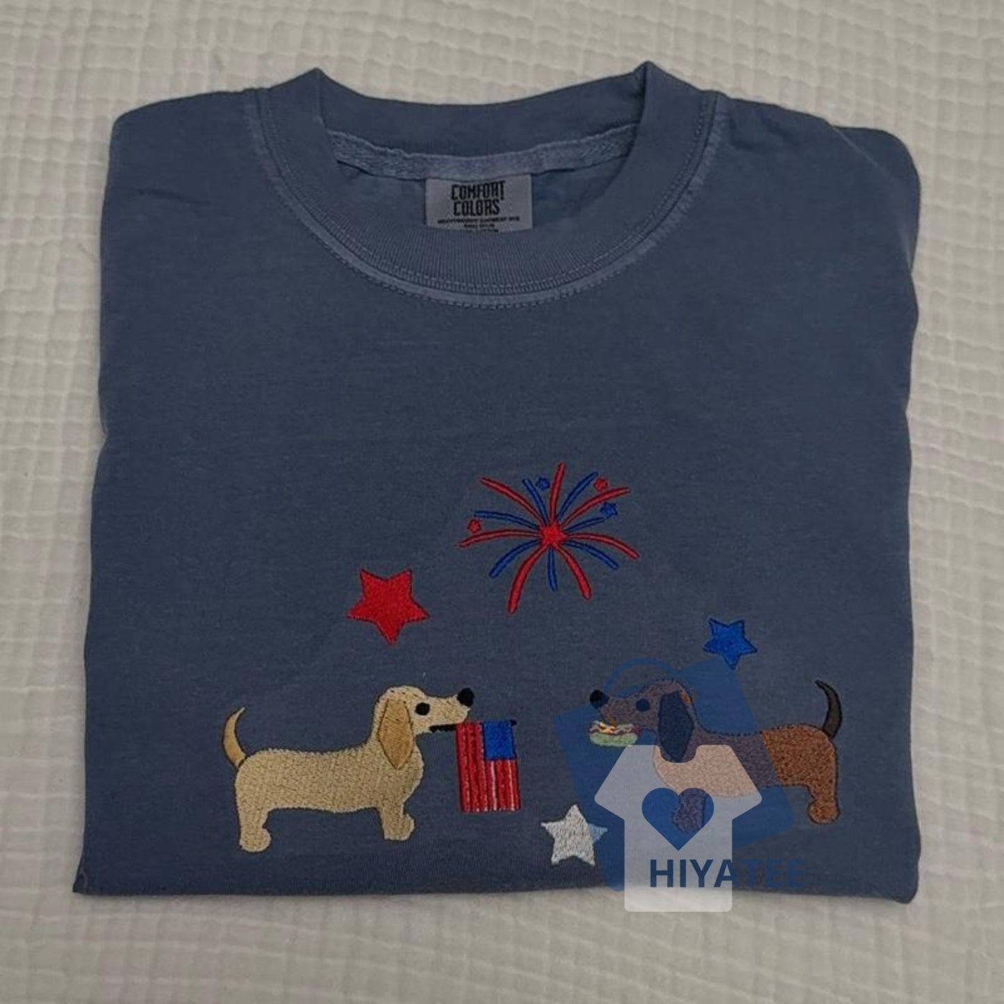 USA Dachshunds Embroidered Tee – Fourth of July Comfort Colors Shirt