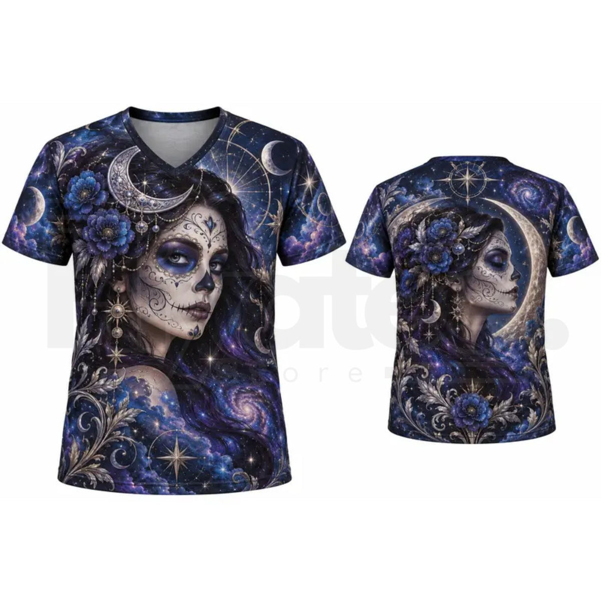 Lady's Mexican Día de los Muertos Skull La Catrina V-Neck Sports Top