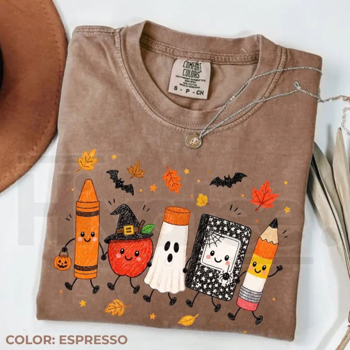 Comfort Colors Halloween Teacher Spooky School Doodles Tee