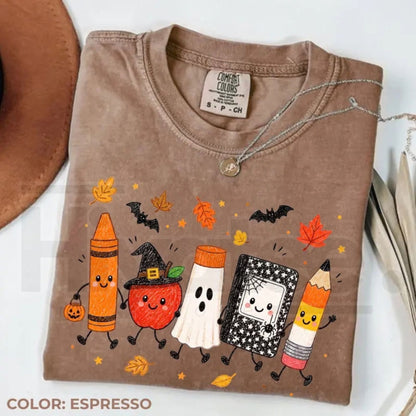 Comfort Colors Halloween Teacher Spooky School Doodles Tee