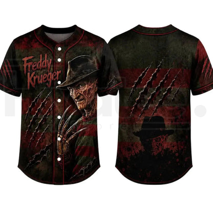 Horror Slasher Baseball Jersey – Classic Movie Characters Spooky Squad Shirt