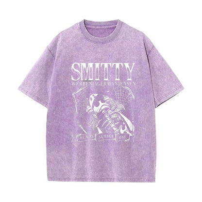 Grunge Bone Art Number One Graphic T-Shirt – Vintage Washed Y2K Streetwear Tee for Men & Women