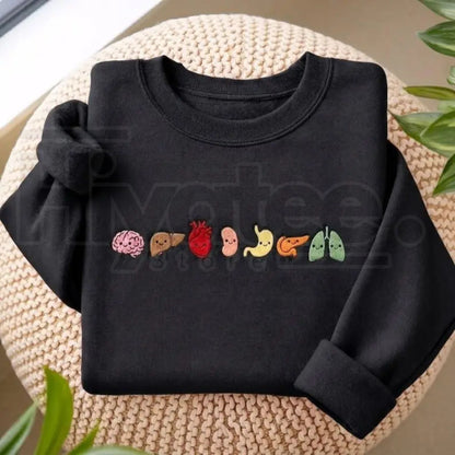 "Cute Organ Friends" Embroidered Sweatshirt – Minimalist Anatomy Healthcare Crewneck