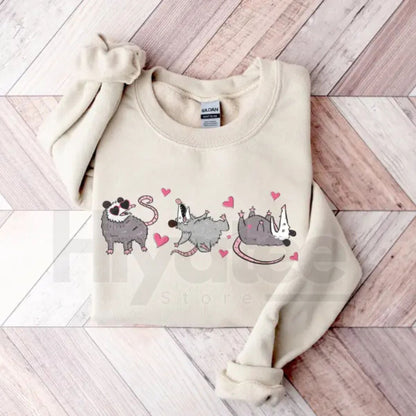 Funny Possum Valentine Sweatshirt: Cute Opossum Love Heart Crewneck Gift