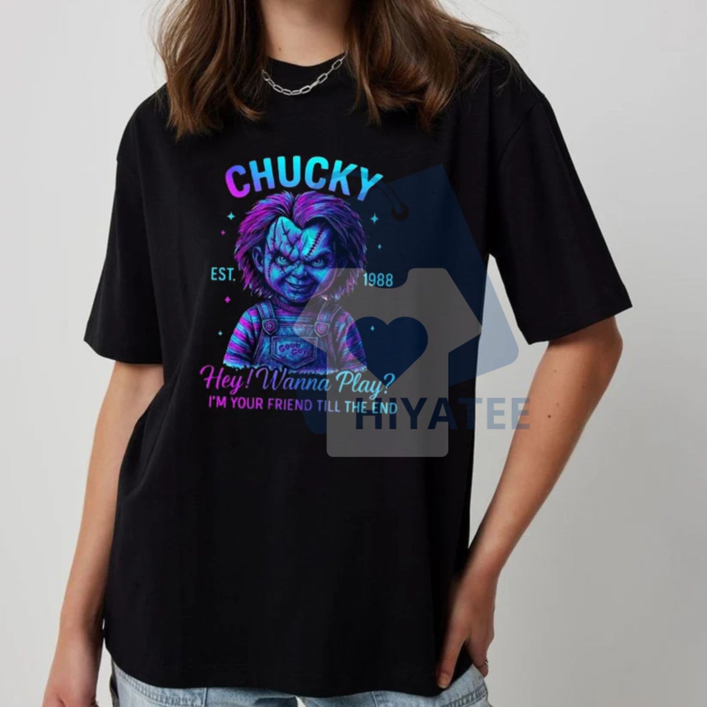 Halloween Neon Horror Characters T-Shirt – Retro Glowing Graphic Tee